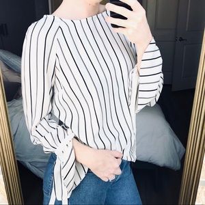 Dalia White + Black Striped Peasant Top